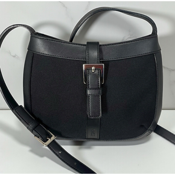 Vintage 90's Y2K Esprit Black Faux Leather Canvas Crossbody Mini Bag Small Purse - Picture 1 of 12